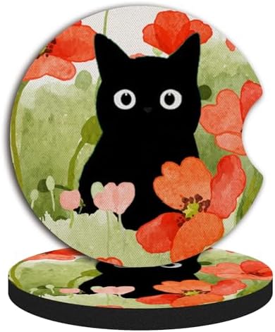 Car Coasters for Cup Holders, Balck Cat Cute Car Assecories for Women, 2.75" - Image 5