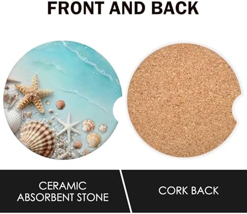 Beach Car Coasters for Cup Holders Set of 2 Ocean Shells Absorbent Ceramic Cup - Image 4