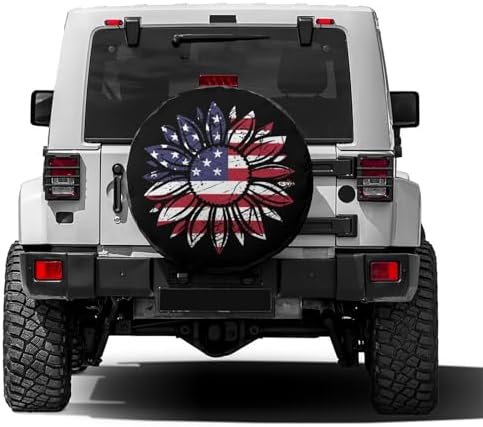 American Flag Sunflower Flower Spare Tire Cover Dust-Proof Wheel Tire Cover Fit - Image 2