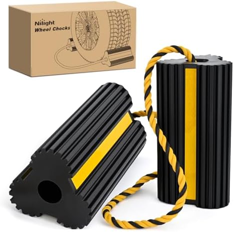 Nilight Wheel Chocks Rubber Yellow Reflective Strips 2 Pack by Nilight