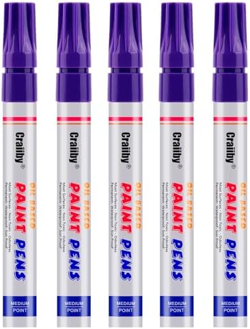 Purple Paint Markers, 5 Pack Oil-Based Waterproof Quick Dry Permanent Paint Pen by Craiiby