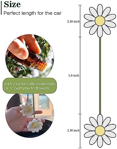 Crochet Daisy Car Accessories for Women Cute Rear View Mirror Hanging Charm - Image 3