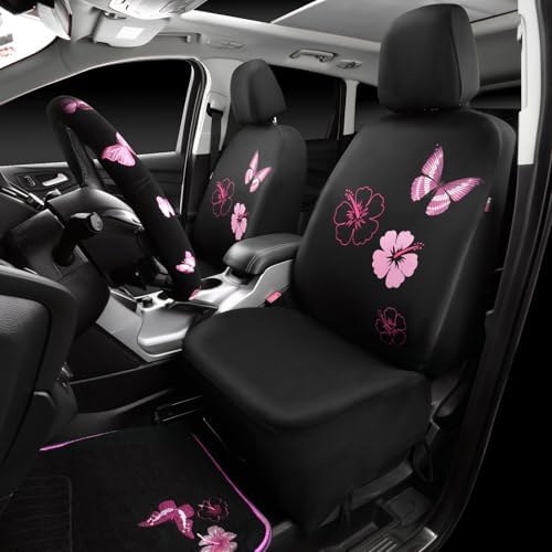 CAR PASS Universal Cloth Butterfly Car Seat Covers Full Set, Embroidered Flower - Image 2