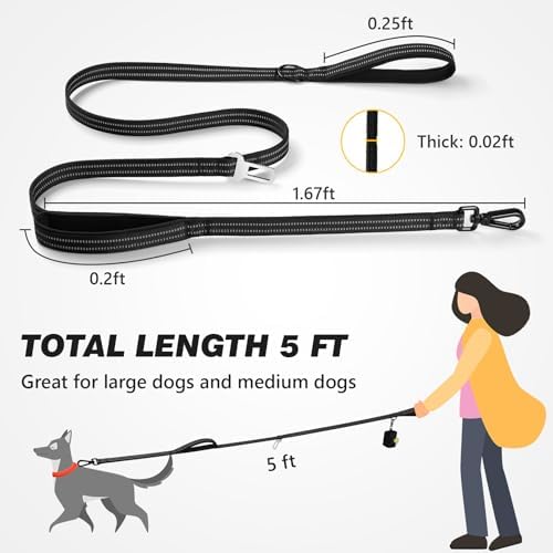 Double Handle Dog Leash with Poop Bag Holder and Car Seat Belt Buckle - Image 2