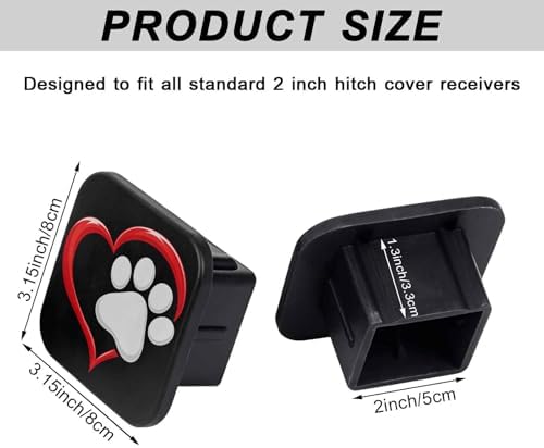 Dog Paw Love Heart Tow Hitch Covers Heavy Duty Rubber Trailer Hitch Cover 2" - Image 2