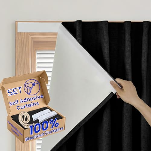 100% Blackout Self Adhesive Portable Curtains by Sovtfides