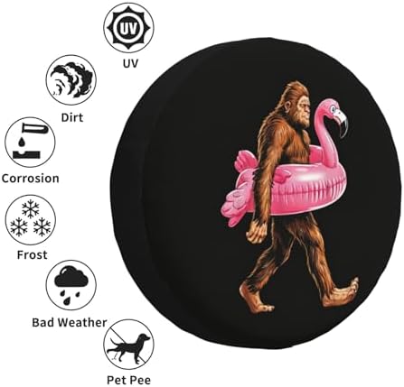 Spare Tire Cover with Bigfoot Flamingo Pattern Wheel Covers 15inch - Image 3