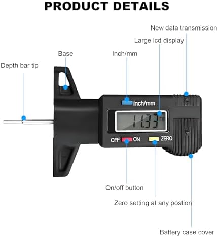 Digital Tire Tread Depth Gauge, 1 Inch/25.4 mm Metal Tread Depth Measurement - Image 3