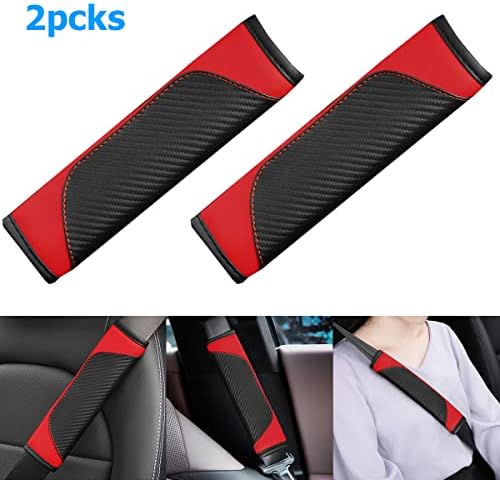 AUCELI 2PCS Carbon Fiber Car Seat Belt Cover, Breathable Leather - Image 3