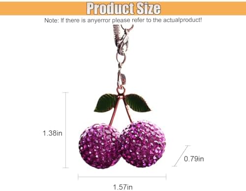 Bling Cherry Car Rear View Mirror Charm, Sparkly Rhinestones Automotive - Image 2