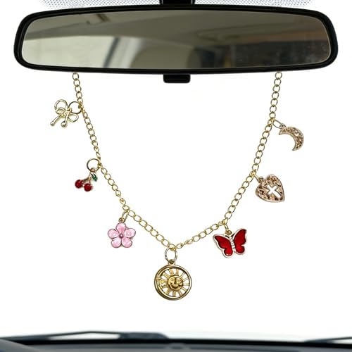 Car Rearview Mirror Charm Sun Moon Butterfly Gold Hanging Ornament by Unknown