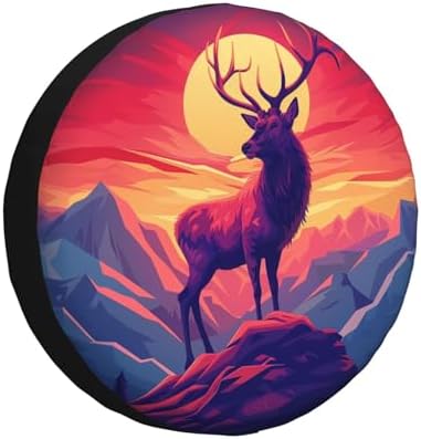 Abstract Mountain Sunset and Deer Spare Tire Cover Wheel Protectors by Unknown