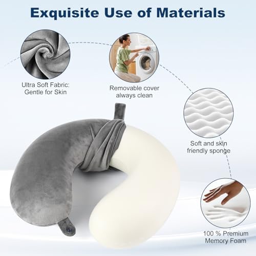 GDEOUP Travel Pillow 100% Pure Comfortable U Shape Memory Foam Pillows Neck and - Image 2