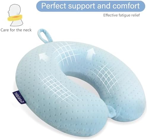 Neck Pillow Travel, Memory Foam Airplane Pillow, Light Blue - Image 4