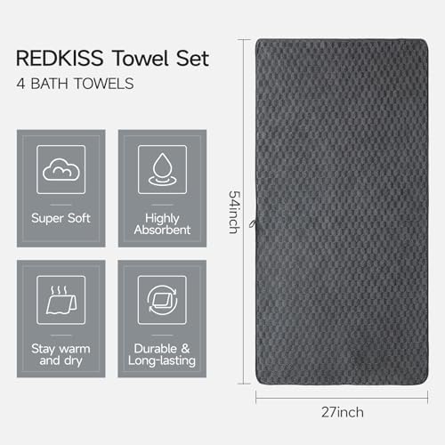 REDKISS 4 Pack Charcoal Gray Bath Towels - Image 4