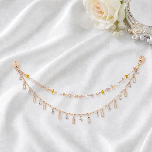 Rear View Mirror Charm Gold Yellow Zircon Double Chain Car Decor - Image 7