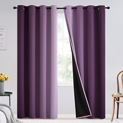 SimpleHome 100% Blackout Ombre Bedroom Curtains Purple and Greyish White 84 by SimpleHome