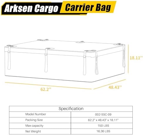ARKSEN Rooftop Cargo Carrier Bag Extra-Wide 31.5 Cubic Feet Waterproof Heavy - Image 7