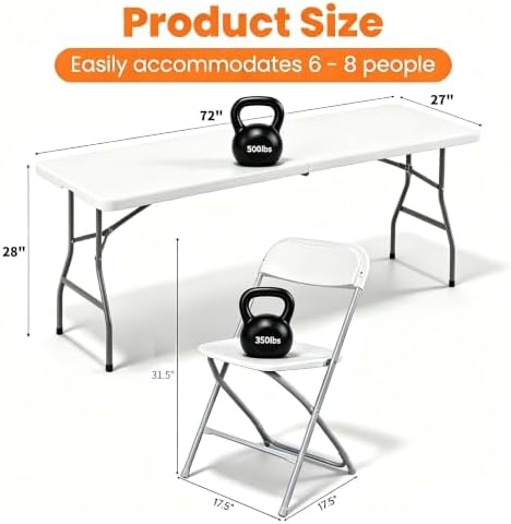 White 6 FT Folding Table and 6 Plastic Folding Chairs - Image 3