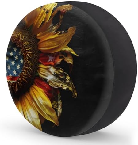Spare Tire Cover for RV Trailer, Sunflowers American Flag Waterproof Sun - Image 2