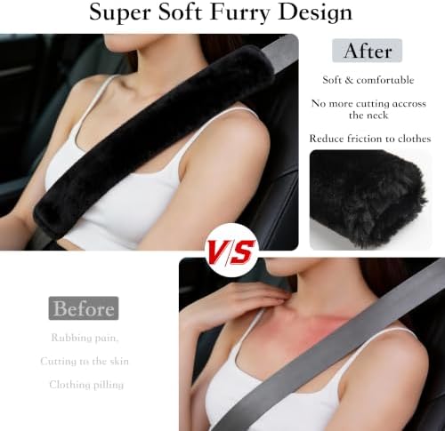 Amooca 15.7in Extra Long Furry Universal Car Seatbelt Cover Shoulder Pad - Image 2