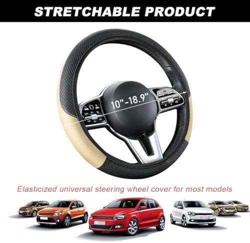 DXNQ Car Steering Wheel Cover, 15 Inch Carbon Fiber Leather Stitching Color - Image 2