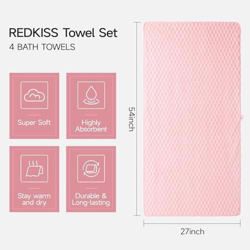 REDKISS 4 Pack Pink Bath Towels - Image 2