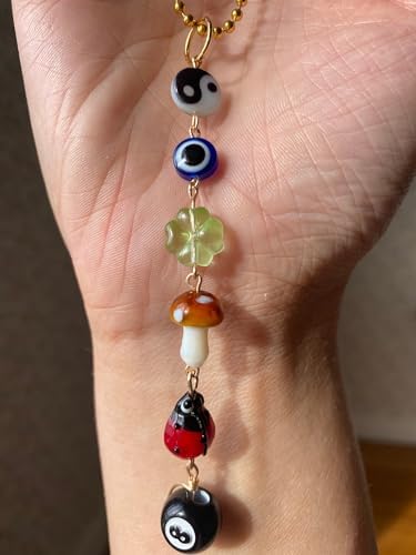Evil Eye Car Hanging Charm, Rear View Mirror Accessories, Boho Mushroom Decor - Image 2