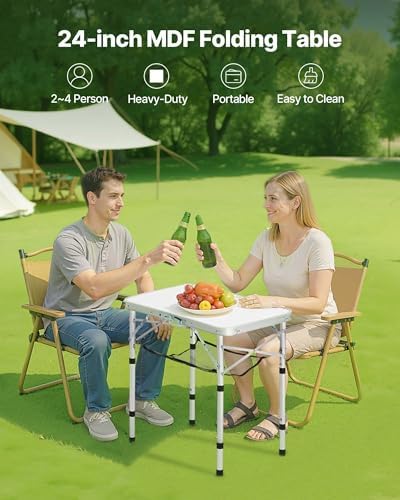 VEVOR Folding Camping Table, Adjustable Height Aluminum MDF Outdoor Portable - Image 4