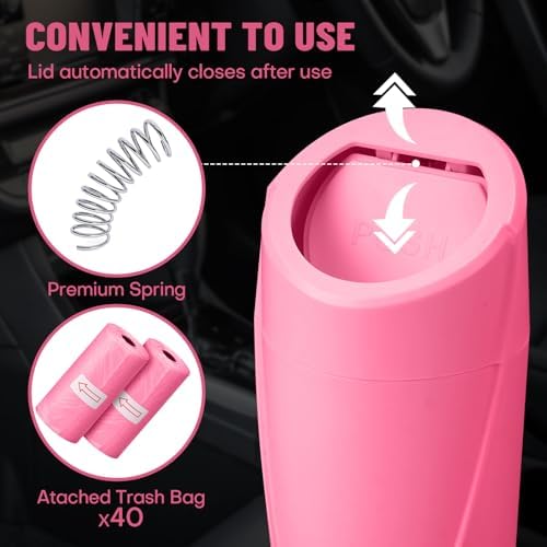 Car Trash Can Bin with Lid-2 Packs Car Garbage Can Cup Holder-Rose Red Mini - Image 7