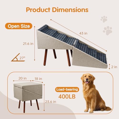 XXL 2-in-1 Ottoman Dog Stairs for Large Dogs, 21.6 Inch Foldable - Image 2