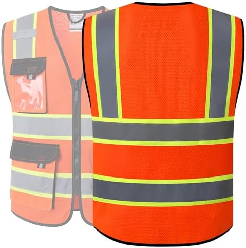 JKSafety Safety Vest for Men Women Hi Vis Reflective Vest JK220 Orange XL - Image 5