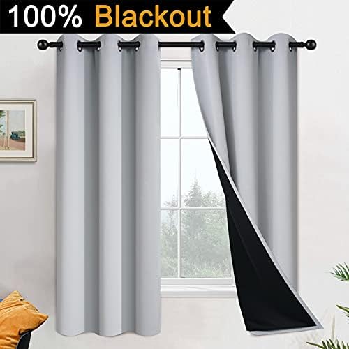 Yakamok Light Grey 100% Blackout Curtains 63 Inches Long 42" Wide 2 Panel - Image 2