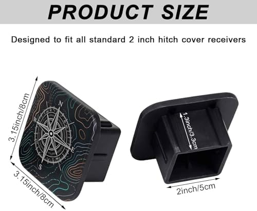 2 Inch Compass Topographic Map Trailer Hitch Cover Rubber Receiver Tube Plug Cap - Image 2