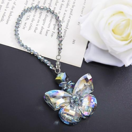 Crystal Glass Butterfly Car Key Charm Mirror Hanging Ornaments Gift by HDHYALINEDORA