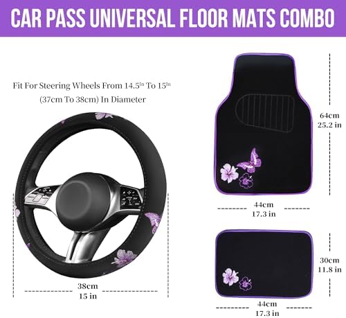CAR PASS Butterfly Steering Wheel Cover and Waterproof Car Floor Mats, Sedans - Image 5