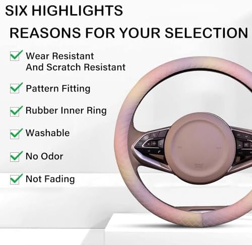Leather Steering Wheel Cover, Colorful Cute Pink Purple Steering Wheel Cover - Image 3