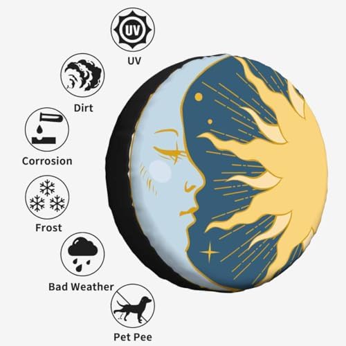Big Moon Spare Tire Cover 15 inch Wheel Moon and Sun in Circular Frame - Image 4