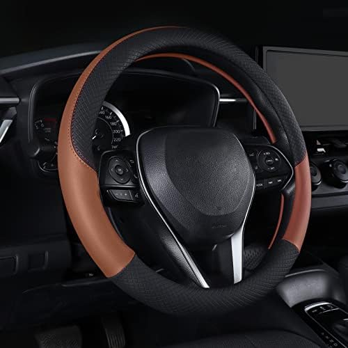 Auto Car Genuine Leather Steering Wheel Cover Anti Slip Wrap 15" by Follicomfy