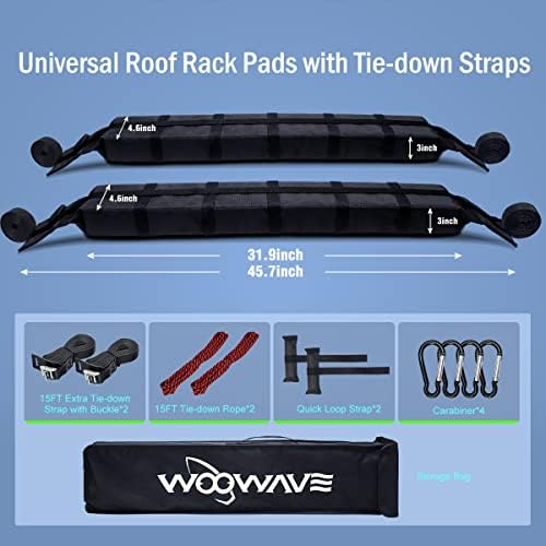 WOOWAVE Premium Kayak Roof Rack Pads Universal Soft Car Roof Rack Carrier - Image 2