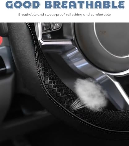 Steering Wheel Cover, Car Accessories 14.5-15 Inch Leather Steering Wheel Cover - Image 4