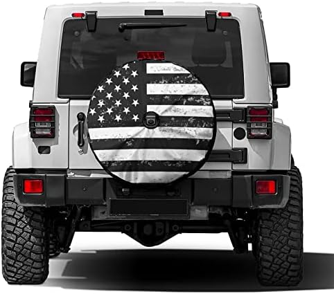 Delerain Black White American Flag Spare Tire Cover by Delerain