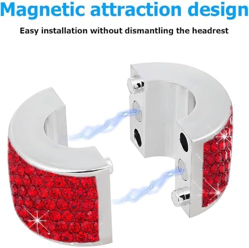 4PCS Crystal Rhinestone Bling Car Headrest Collars, Automotive Magnetic - Image 6