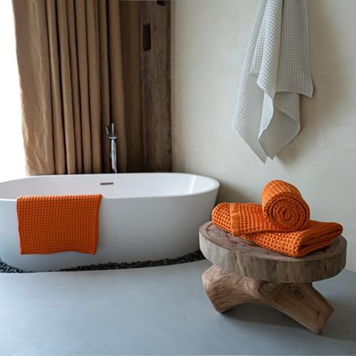 Luxury Organic Japanese Cotton Waffle Bath Towel | Thick, Quick Dry Bathroom - Image 3