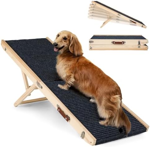 Folding Dog Ramp Safety, Wooden Adjustable Height Pet Ramps, Potable Dog Steps by OUTDOORDIAMOND