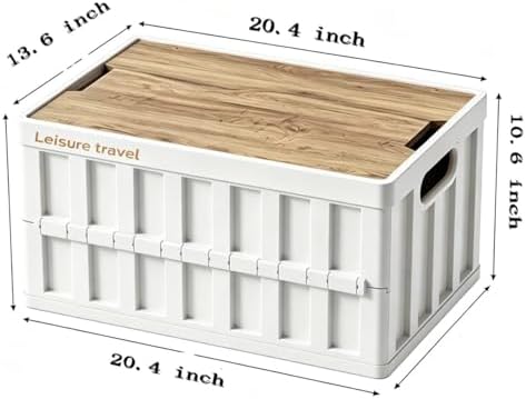 3 Pack 50L White Storage Crate Wooden Lid Foldable Bin - Image 2