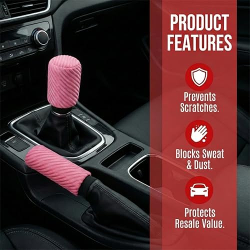 2PCS Car Gear Shift Knob and Handbrake Cover Set, Non-Slip Polyester Stick - Image 3