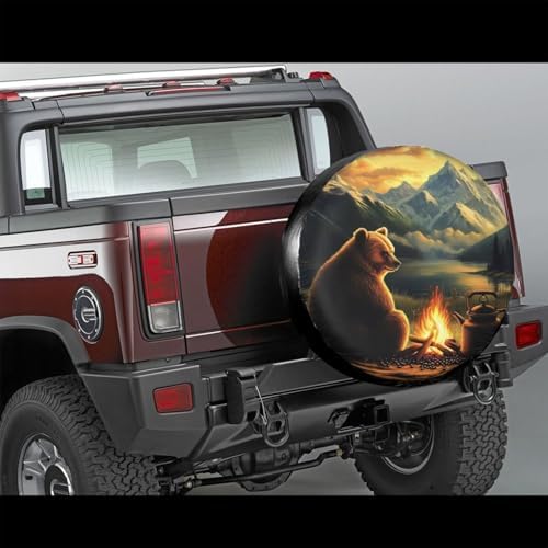 Bear Campfire Moutain Universal Spare Tire Cover, 17 Inch, Cute Waterproof - Image 3