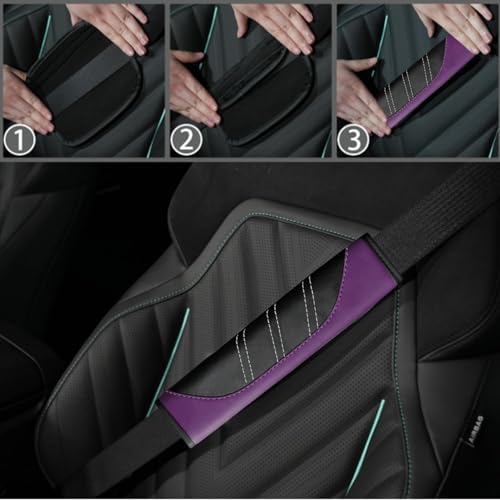 NBTEPEM 10 Pcs Purple Car Floor Mats Full Set & Sport Leather Purple Steering - Image 7