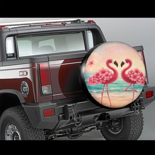 Spare Tire Cover，2 Flamingos On The Beach Camper Spare Tire Cover Waterproof - Image 2